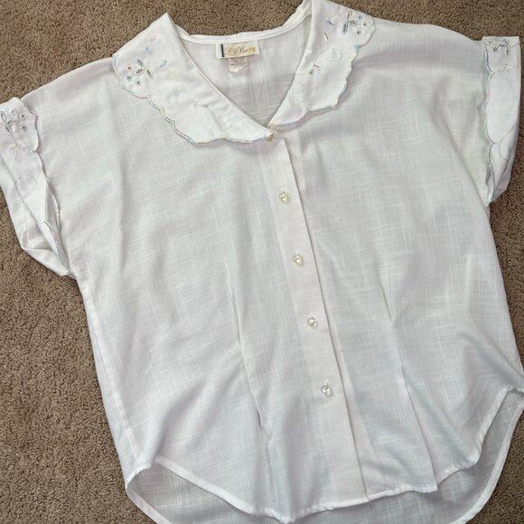 JR Bentley Shirt Womens 16 White Embroidered Rainbow Button Cottagecore Vintage - Picture 3 of 10